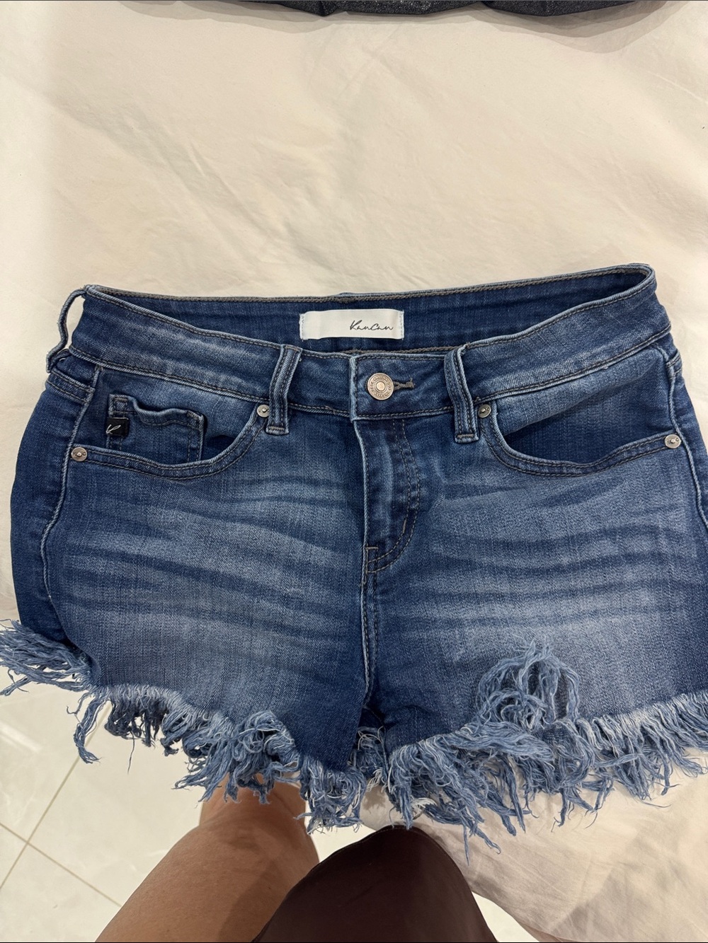 KanCan Blue Distressed Fringe Hem Denim Shorts
